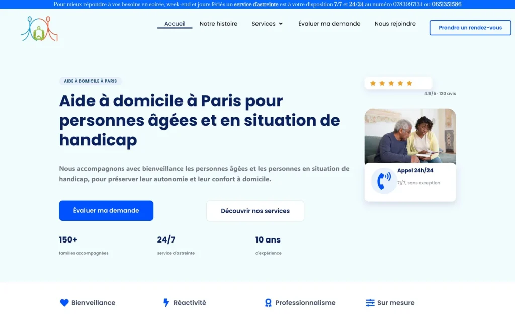 Page d'accueil du site Autonomie Partagée, aide à domicile