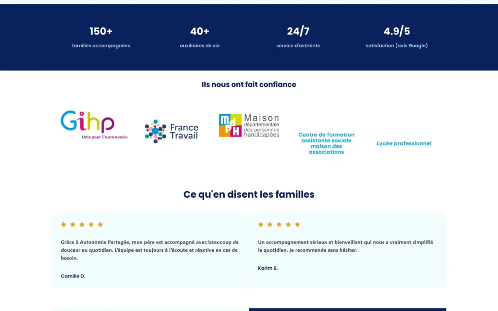 Page d'accueil du site Autonomie Partagée, fin de page