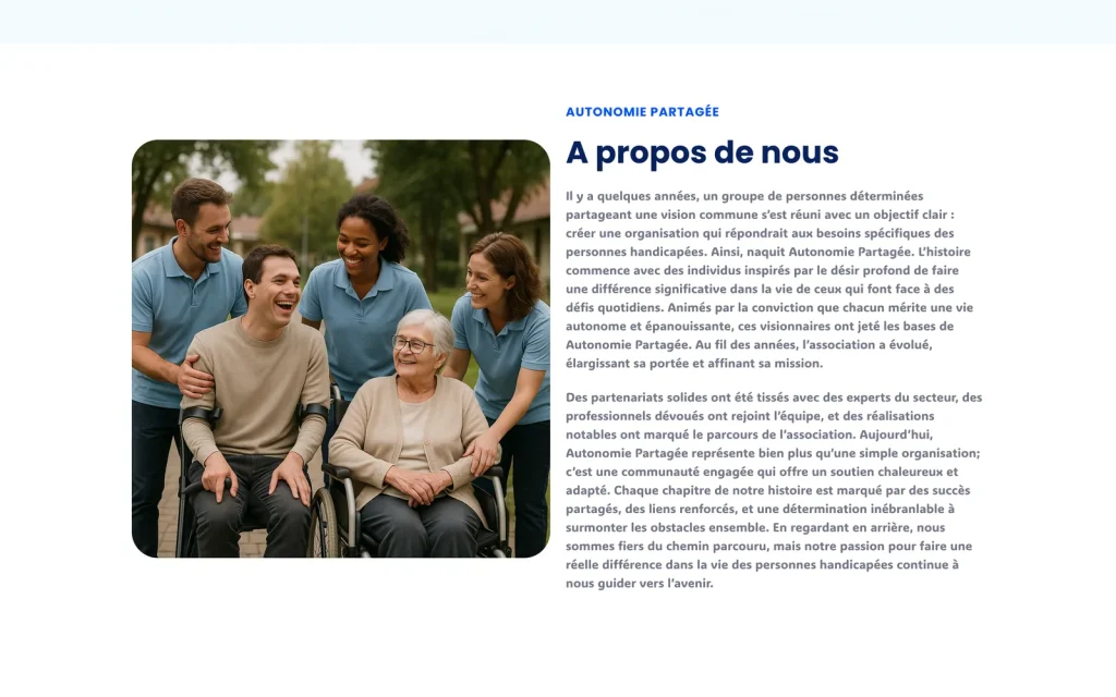 Page histoire du site Autonomie Partagée