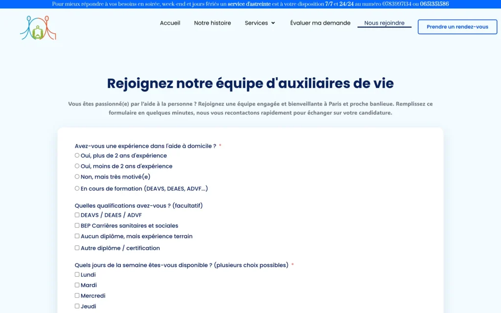 Page recrutement du site Autonomie Partagée