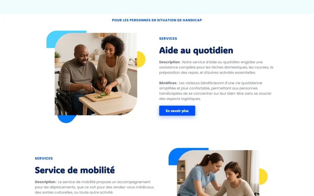 Page services du site Autonomie Partagée