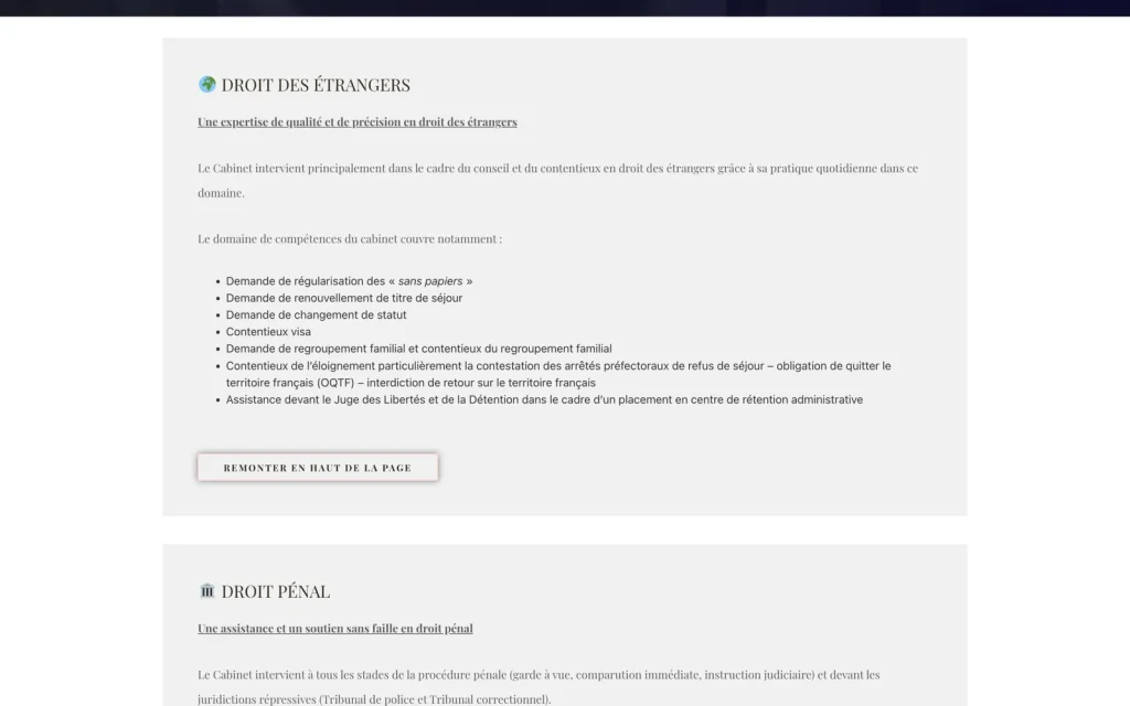 Page compétences du site du Cabinet Menaa Avocat