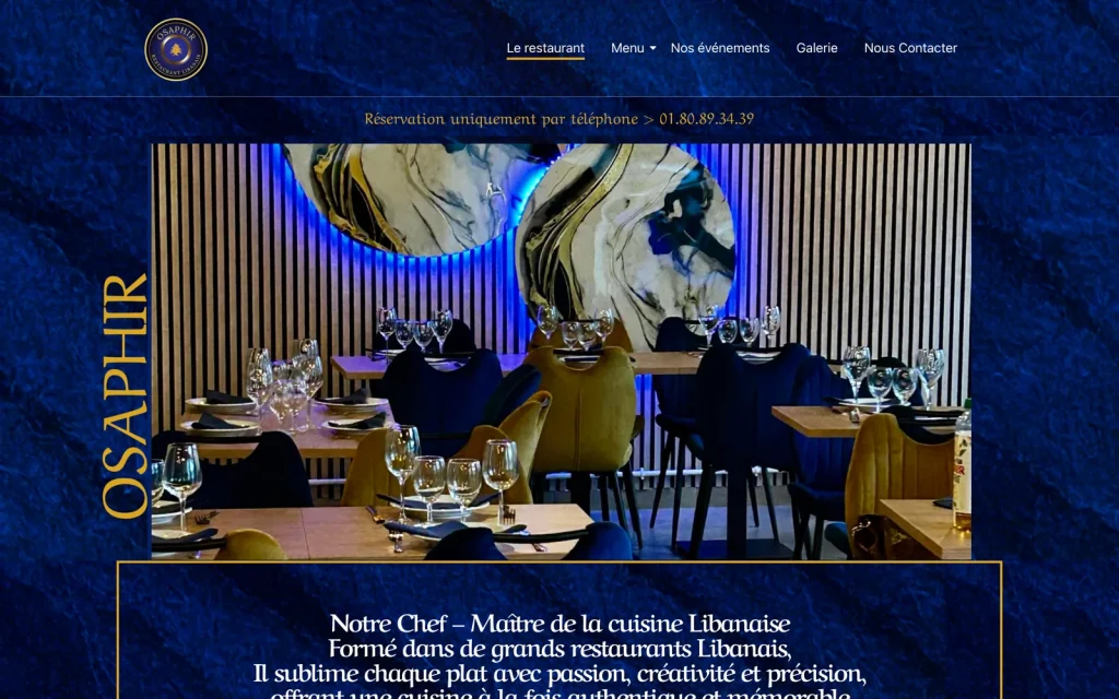 Page d'accueil du site du restaurant Osaphir