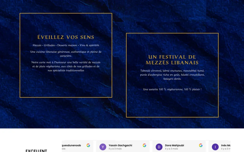 Page d'accueil du site du restaurant Osaphir, suite