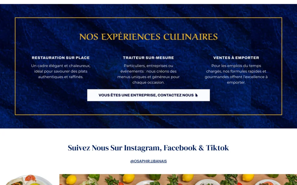 Page d'accueil du site du restaurant Osaphir, fin de page