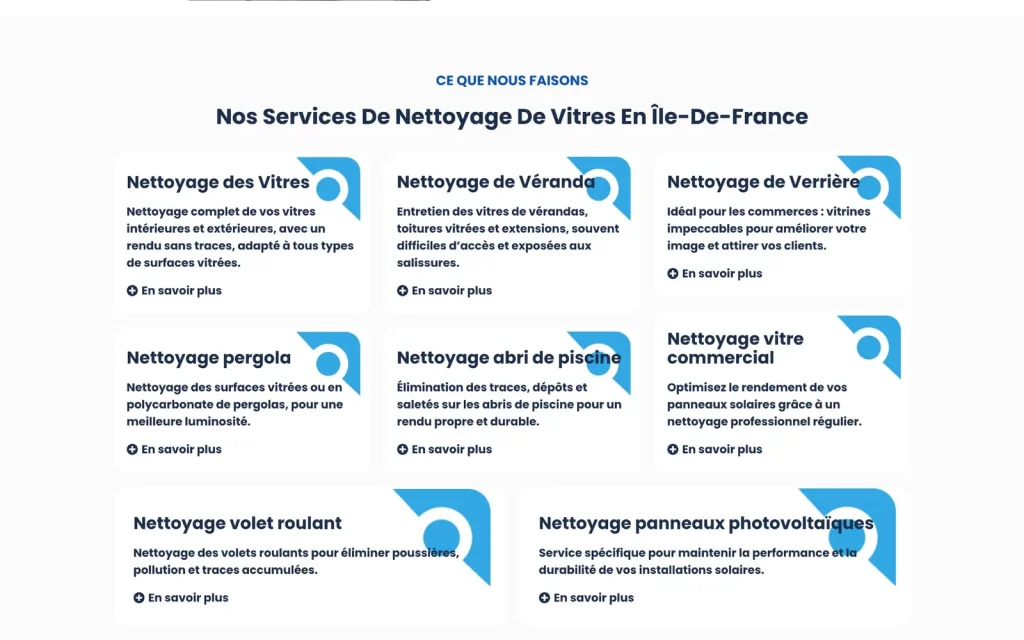 Page d'accueil du site Vitres Impec, suite